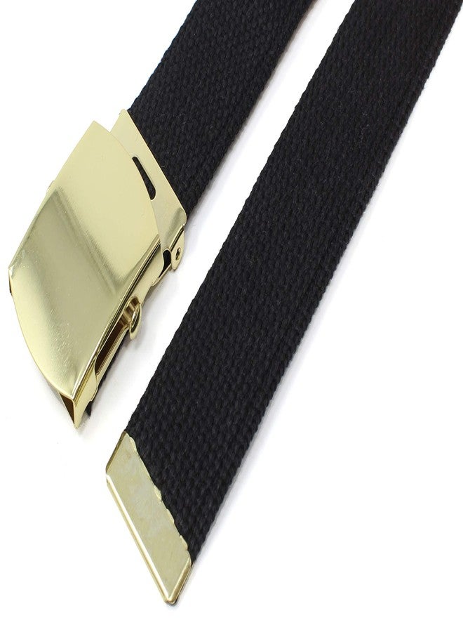 BC Belts حزام قماشي من بي سي بيلتس، تصميم عسكري، مزود بإبزيم وطرف نحاسي، طوله 54 بوصة، متوفر بألوان متعددة (أسود). - Image 3